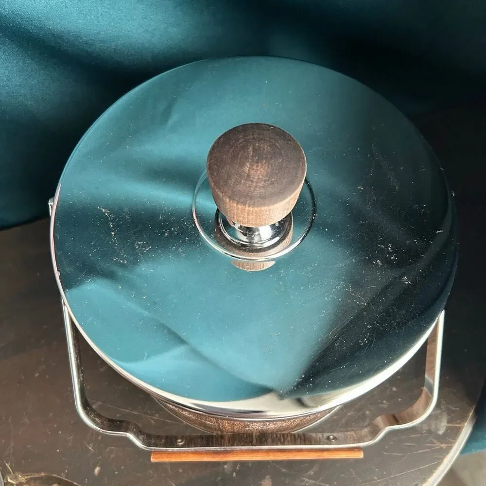 Mid-Century Atapco USA Chrome Woodgrain Ice Bucket